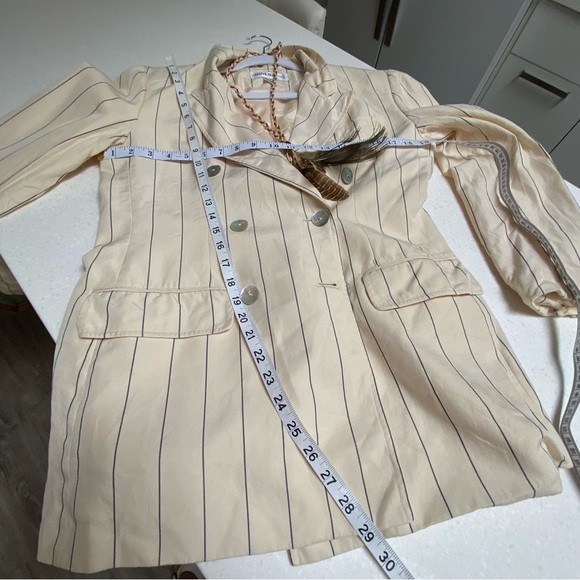 SILK double breasted pin stripe modern boho blazer w academia style - Picture 10 of 16